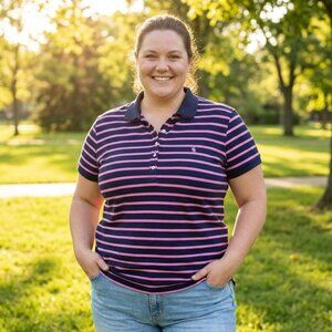 NWOT Ralph Lauren Black Pink Striped Polo Shirt Monogram Logo 3X